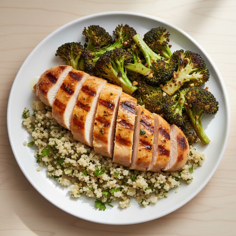 Grilled Chicken Breast with Quinoa and Roasted Broccoli