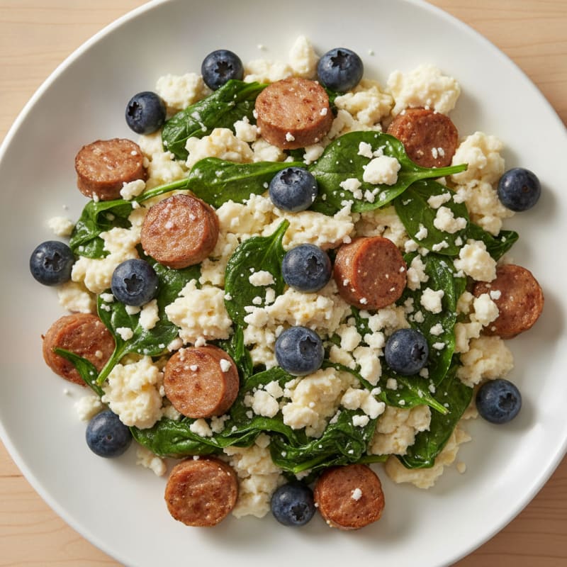 Egg White and Turkey Sausage Scramble with Spinach and Feta