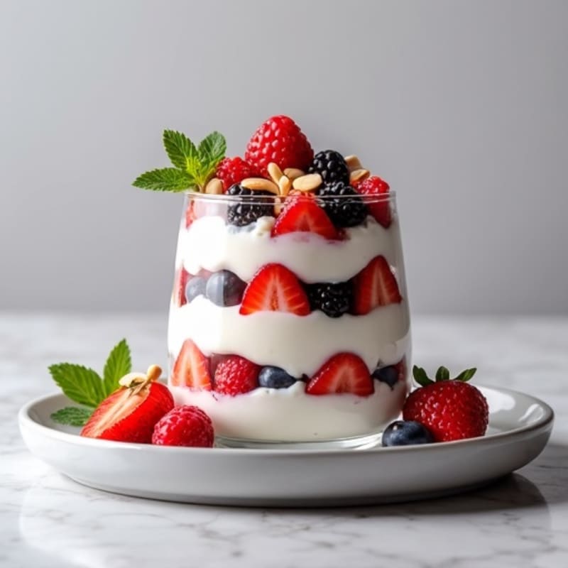 Greek Yogurt Protein Parfait with Mixed Berries and Almonds