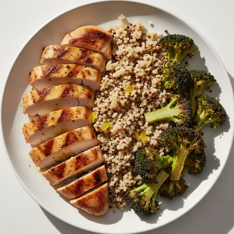 Grilled Chicken Breast with Roasted Broccoli and Quinoa