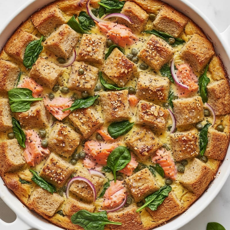 Smoked Salmon Everything Bagel Bake