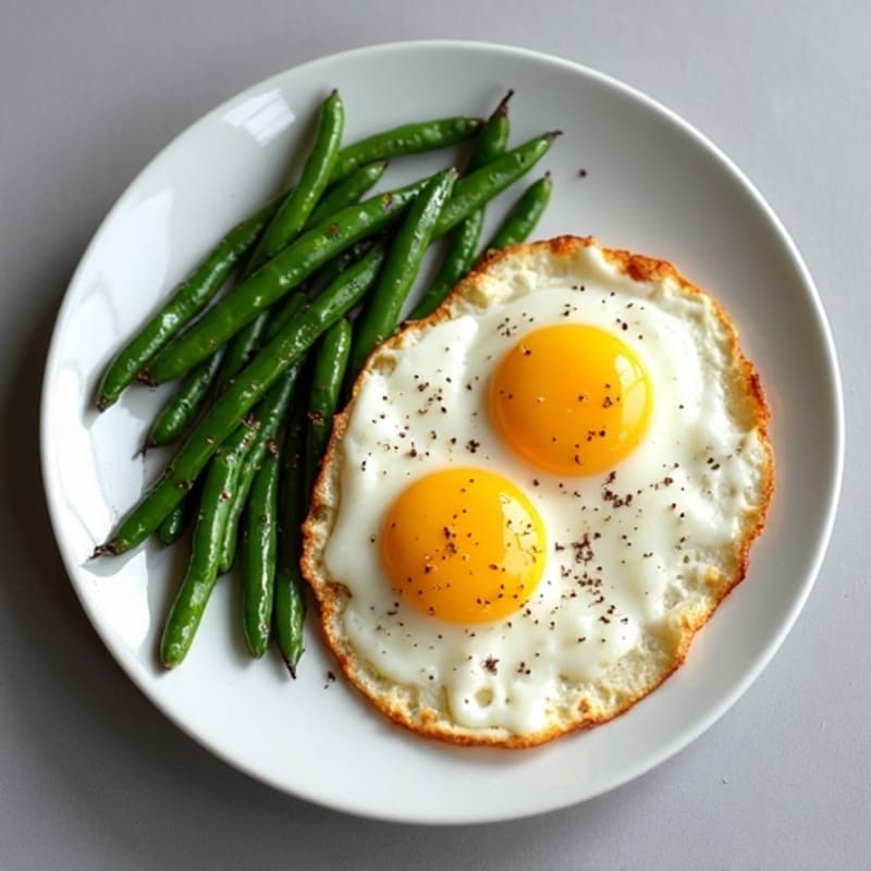 Fried Eggs with Crispy Roasted Green Beans