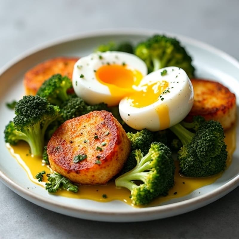 Crispy Roasted Broccoli and Halloumi with Poached Eggs