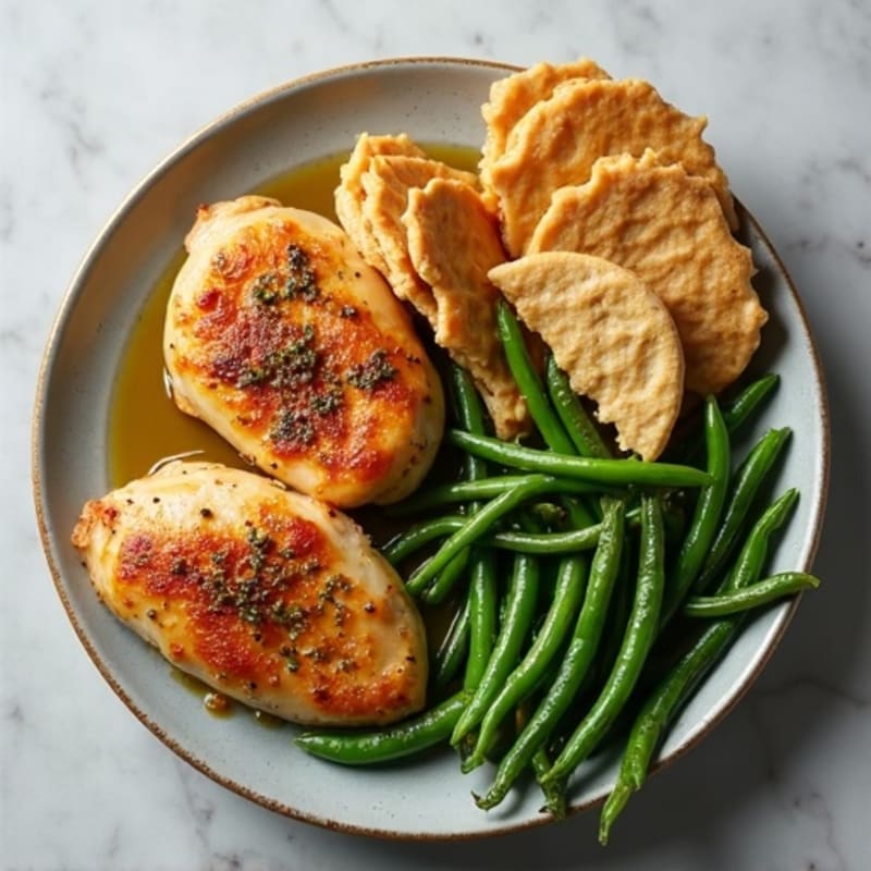 Garlic Herb Roasted Chicken with Crispy Green Beans and Chewy Whole Wheat Garlic Sticks