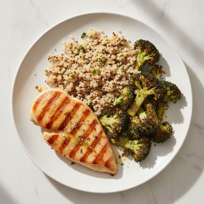 Grilled Chicken Breast with Quinoa and Roasted Broccoli