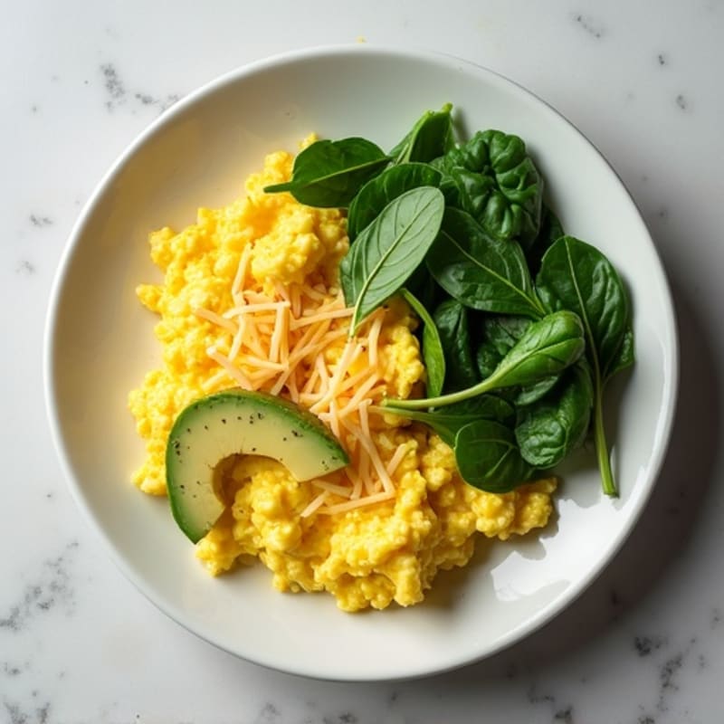 Creamy Scrambled Eggs with Fresh Spinach and Avocado