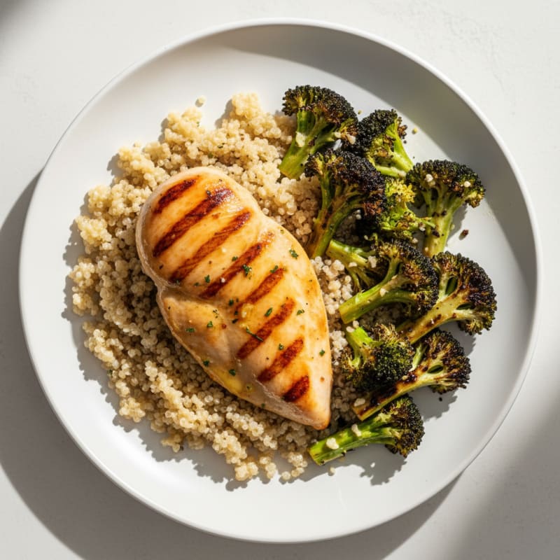 Grilled Chicken Breast with Quinoa and Roasted Broccoli