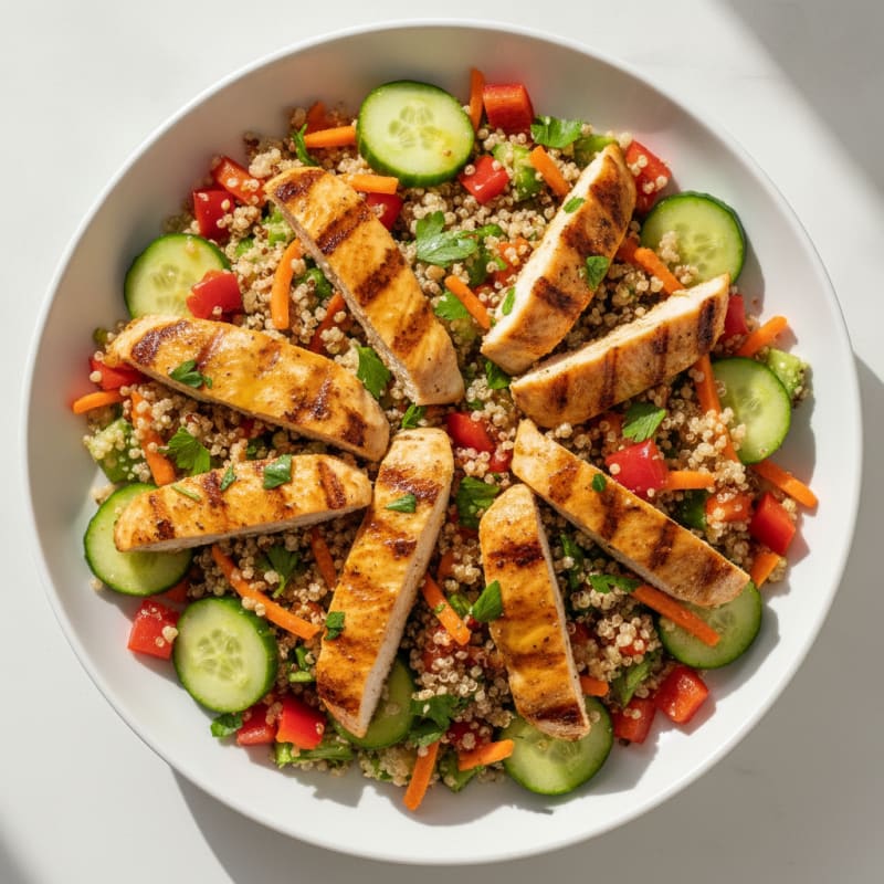 Grilled Chicken and Quinoa Salad with Crunchy Vegetables