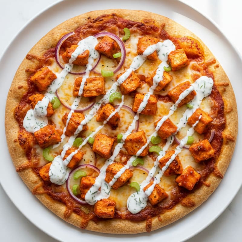 Buffalo Chicken Pizza with Ranch Drizzle