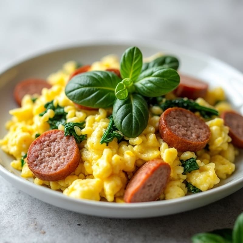 Egg White and Spinach Scramble with Turkey Sausage