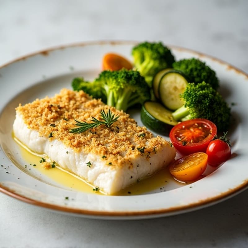 Herb-Crusted Baked Cod with Roasted Vegetables