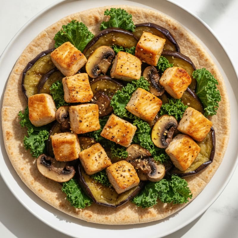 Roasted Aubergine and Chicken Mushroom Gyros