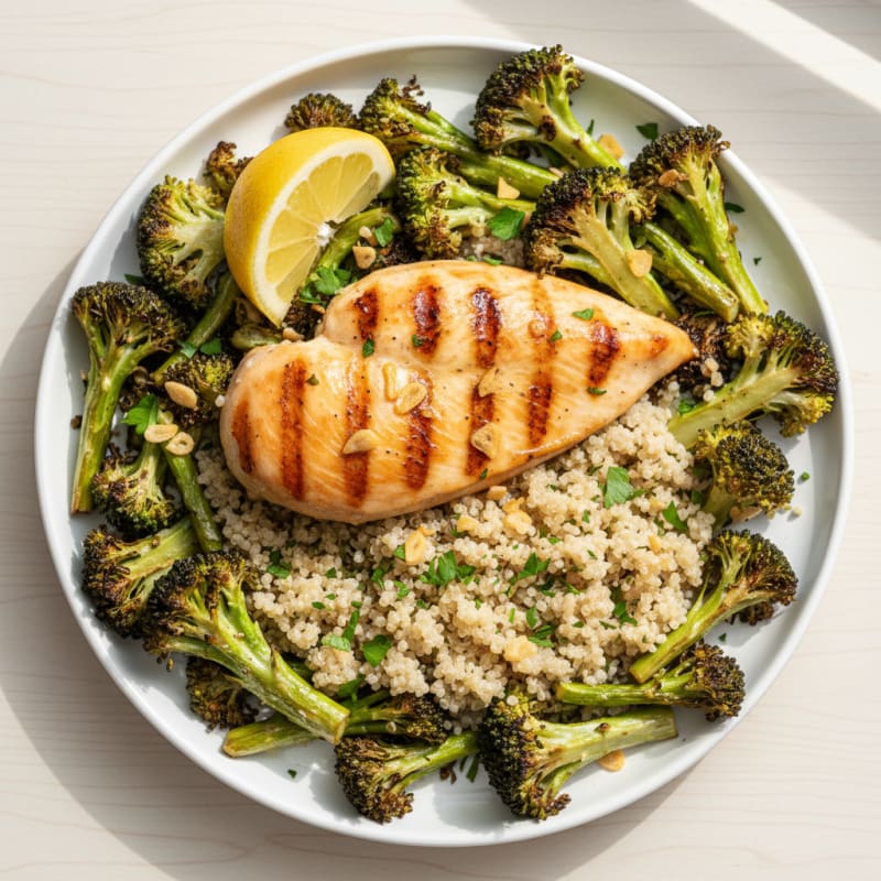 Grilled Chicken Breast with Quinoa and Roasted Broccoli