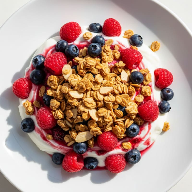 Greek Yogurt Parfait with Mixed Berries and Crunchy Almond Granola