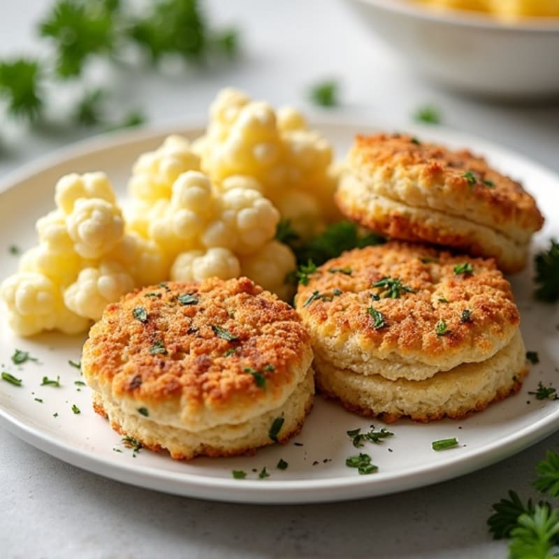 Crispy Almond-Crusted Chicken with Herb-Roasted Cauliflower Biscuits