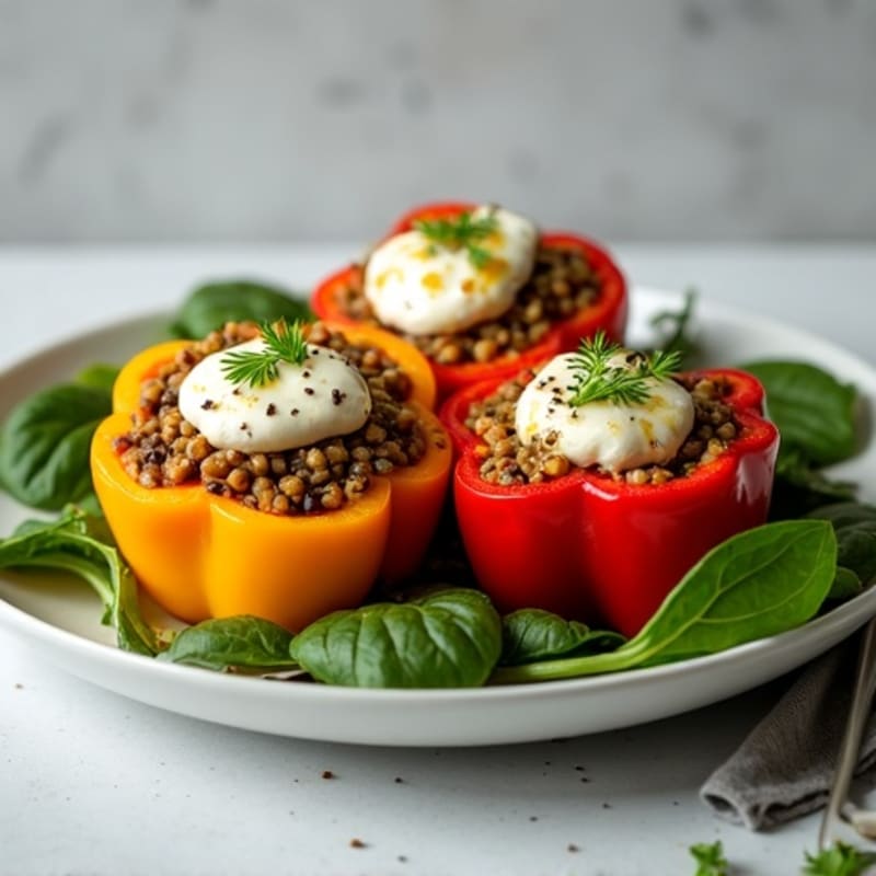 Lentil and Cottage Cheese Stuffed Bell Peppers with Spinach