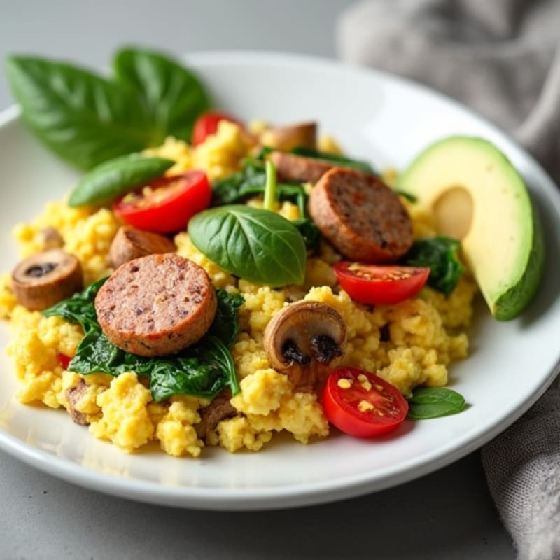 Egg White Scramble with Turkey Sausage and Spinach
