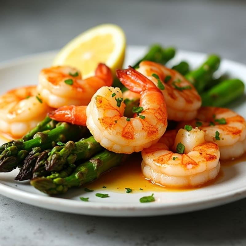 Pan-Seared Garlic Butter Shrimp with Lemon and Roasted Asparagus