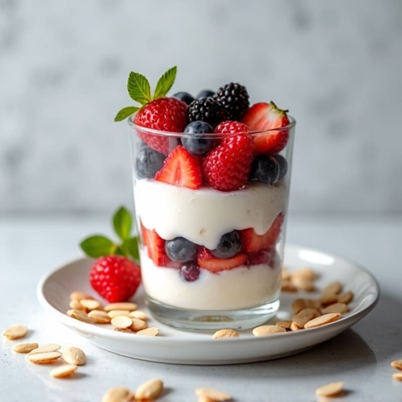 Greek Yogurt Protein Parfait with Mixed Berries and Almonds