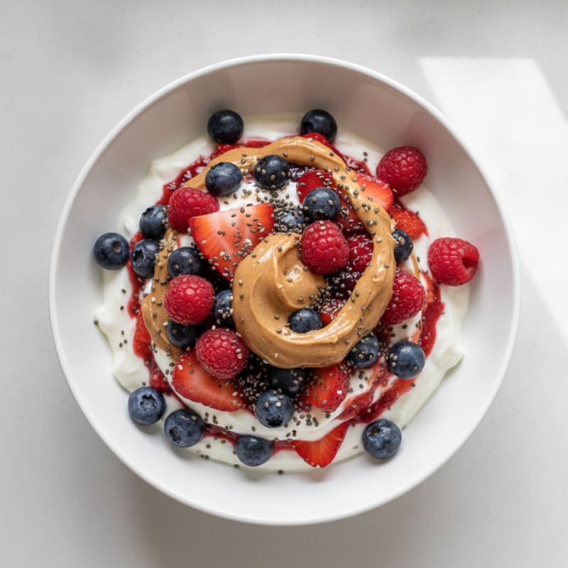 Greek Yogurt Protein Parfait with Mixed Berries and Almond Butter
