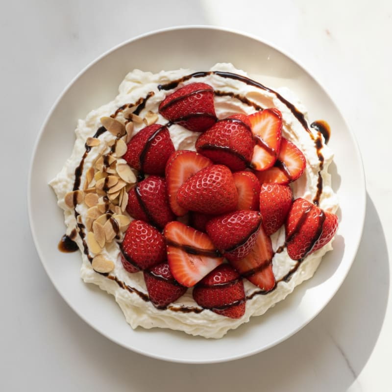 Silky Vanilla Greek Yogurt with Whey Protein and Fresh Strawberries