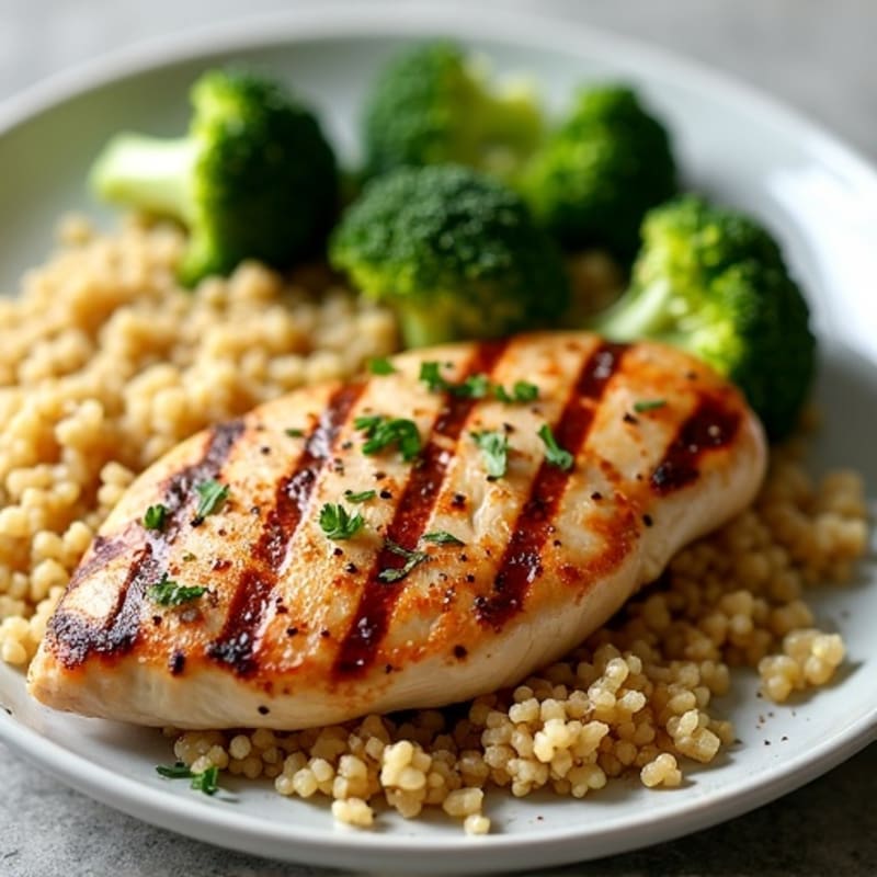 Grilled Chicken Breast with Roasted Broccoli and Quinoa