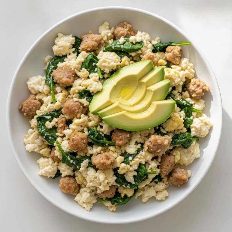 Egg White and Turkey Sausage Scramble with Spinach