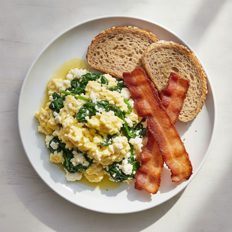 Cottage Cheese Scramble with Spinach and Turkey Bacon