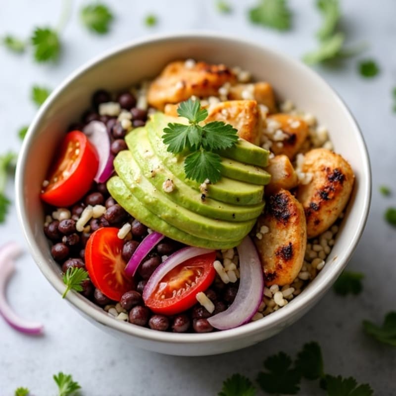 Loaded Black Bean Burrito Bowl with Creamy Avocado