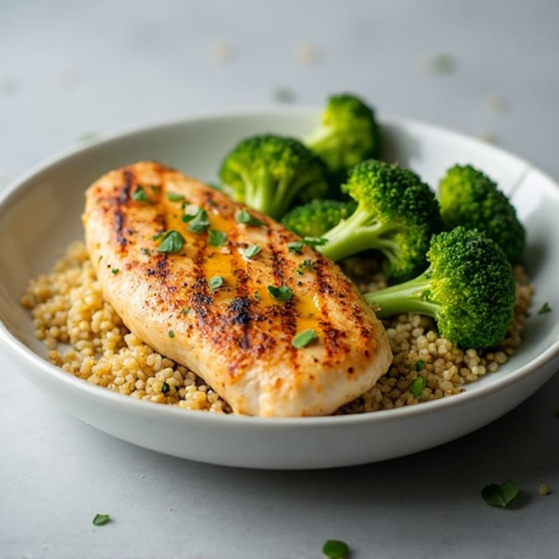 Grilled Chicken Breast with Quinoa and Steamed Broccoli