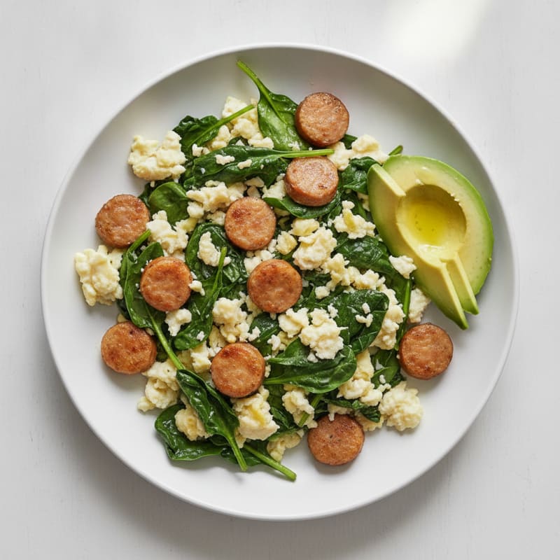 Egg White and Spinach Scramble with Turkey Sausage