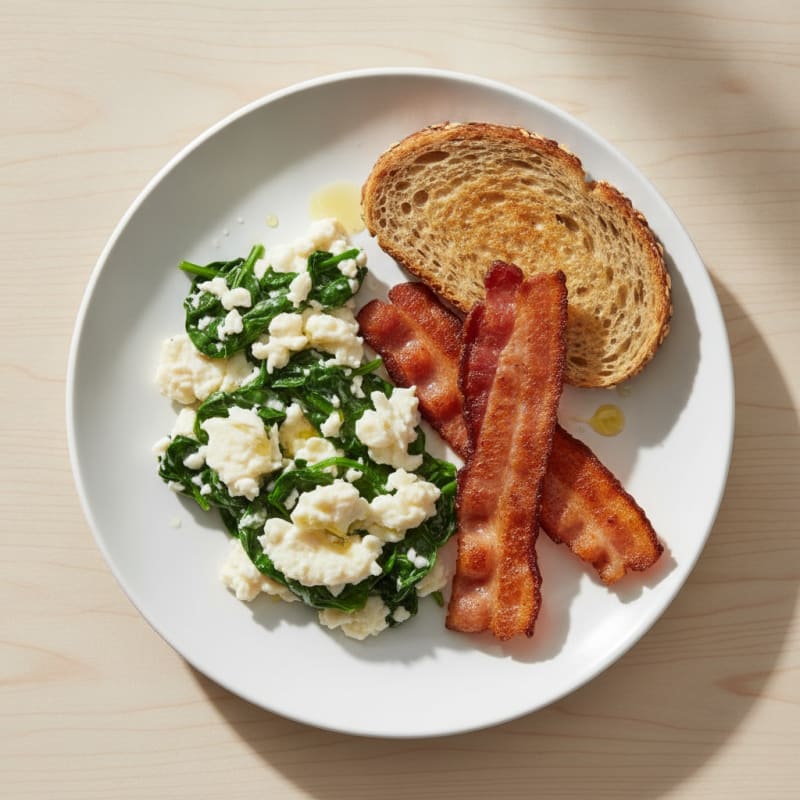 Scrambled Egg Whites with Spinach and Turkey Bacon