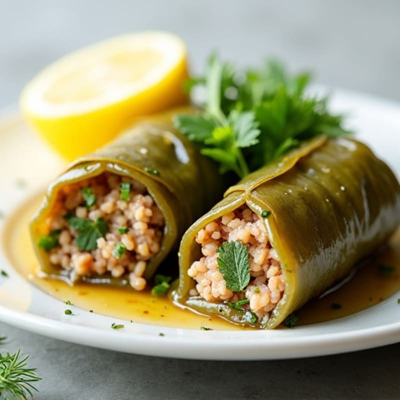 Herbed Lean Ground Turkey Stuffed Grape Leaves with Bright Lemon