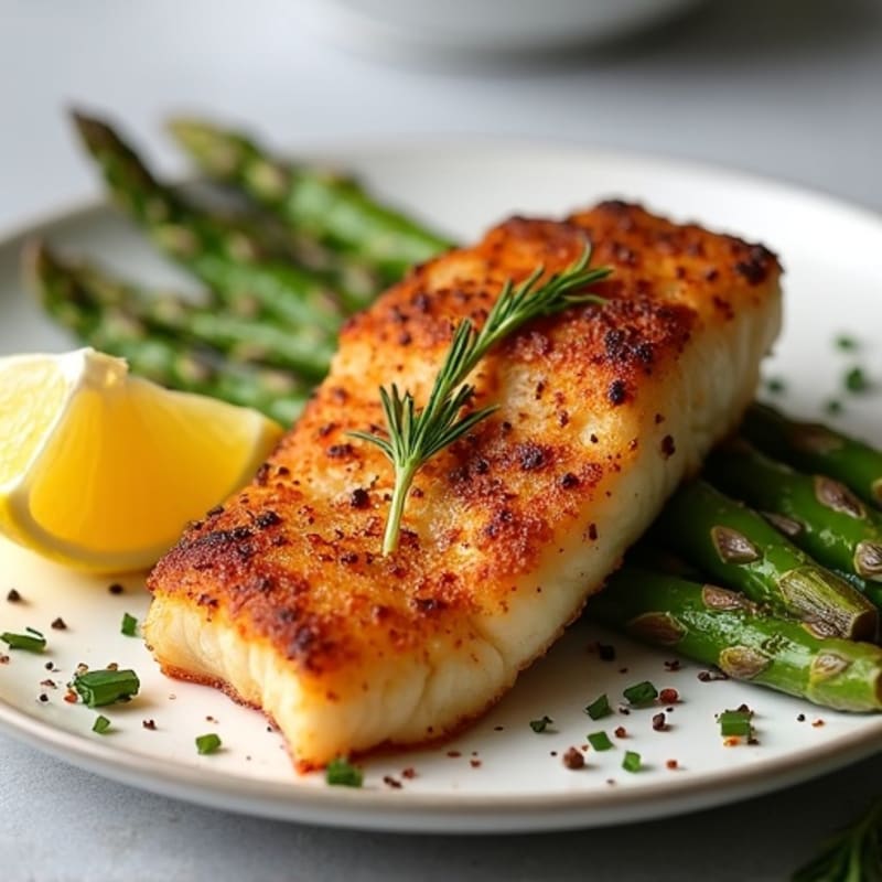 Crispy Cajun Blackened Catfish with Roasted Asparagus