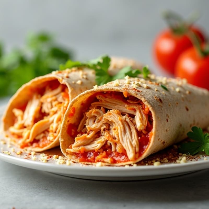 Shredded Chicken Baked Wraps with Zesty Red Sauce