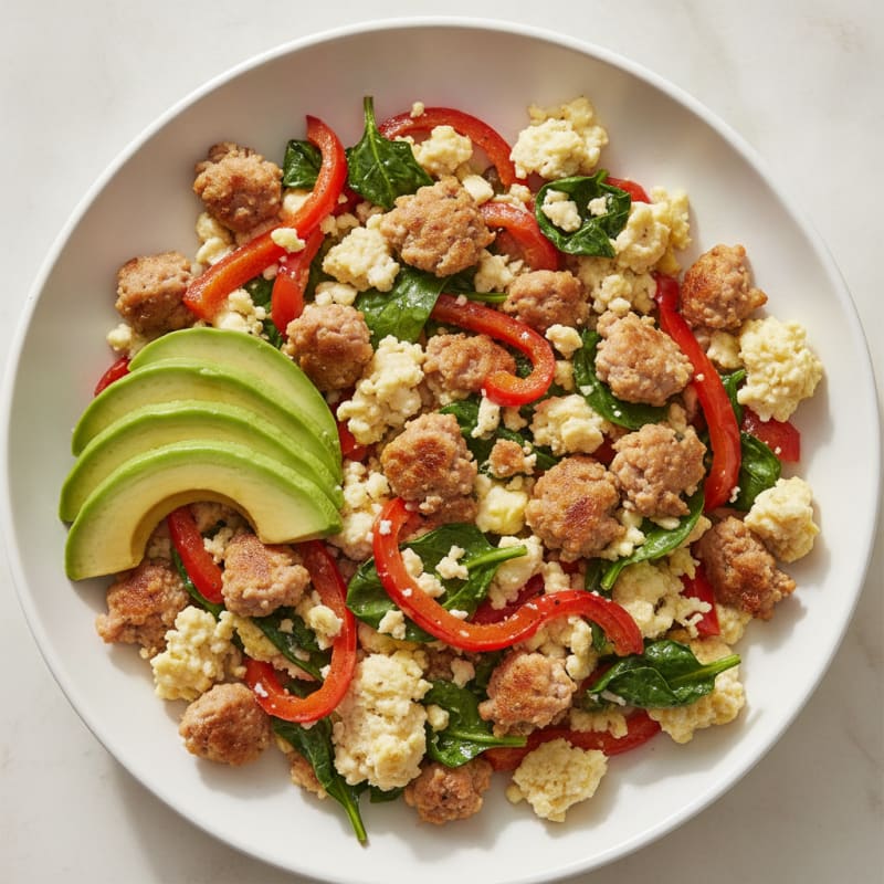 Egg White Vegetable Scramble with Turkey Sausage