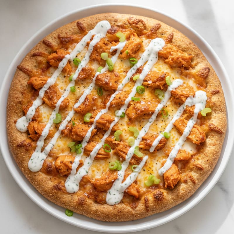 Buffalo Chicken Pizza with Ranch Drizzle