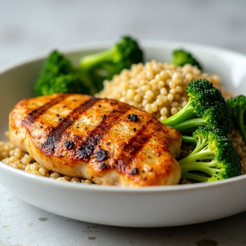 Grilled Chicken Breast with Roasted Broccoli and Quinoa