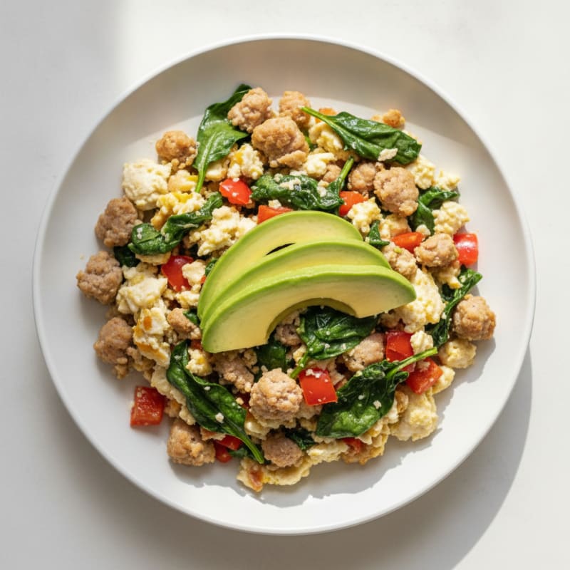 Egg White and Turkey Sausage Scramble with Spinach and Bell Pepper