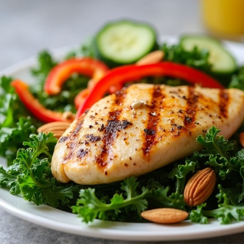 Grilled Chicken Breast with Crunchy Kale Salad and Lemon Vinaigrette