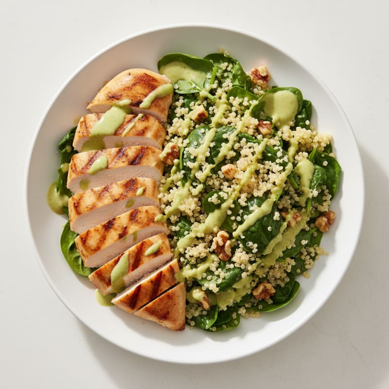 Grilled Chicken Breast with Creamy Quinoa Spinach Salad