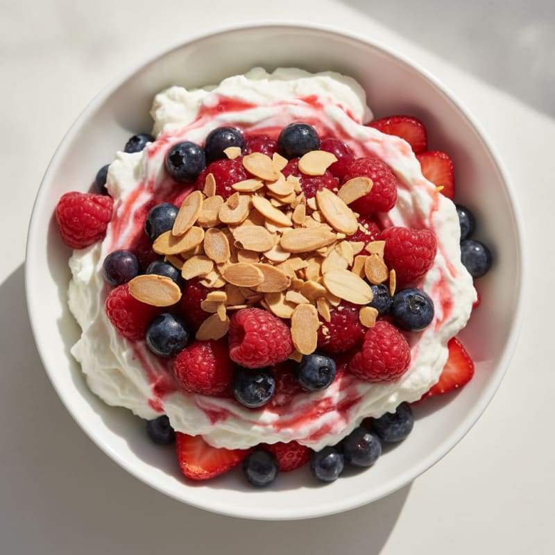 Greek Yogurt Protein Parfait with Mixed Berries and Almonds
