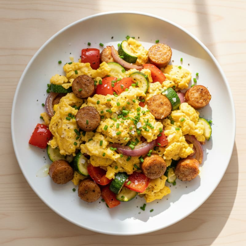 Hearty Scrambled Eggs with Roasted Vegetables