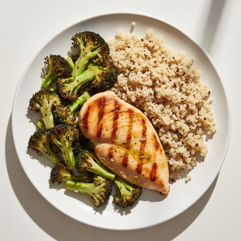 Grilled Chicken Breast with Quinoa and Roasted Broccoli