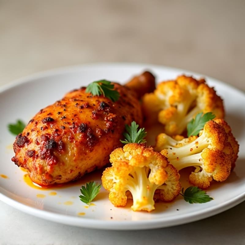 Spicy Harissa Roasted Chicken with Crispy Cauliflower