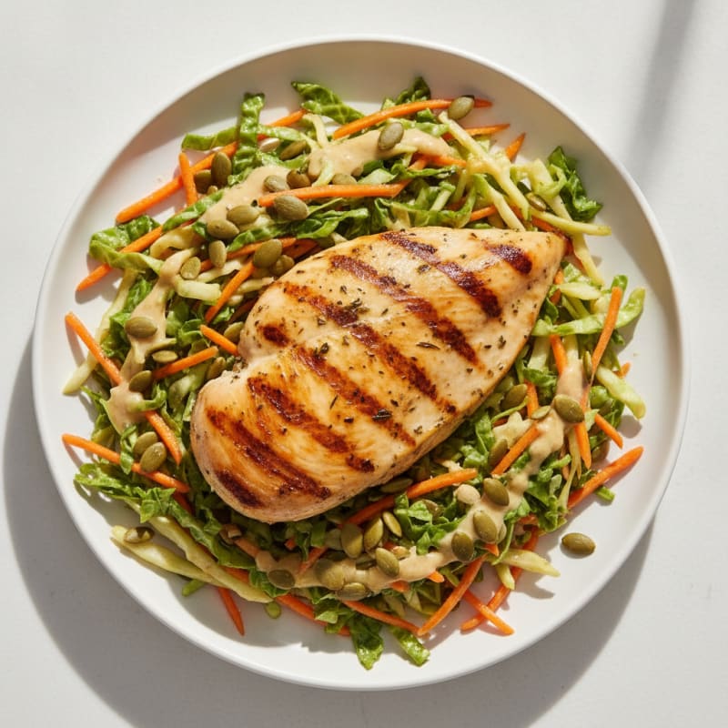 Grilled Chicken Breast with Crunchy Cabbage Slaw