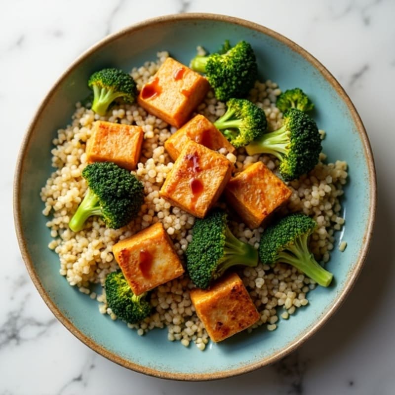 Crispy Tofu and Roasted Broccoli with Quinoa