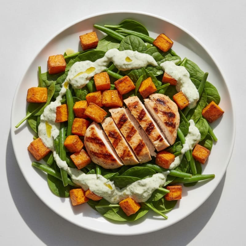 Grilled Chicken and Sweet Potato Salad with Greek Yogurt Dressing