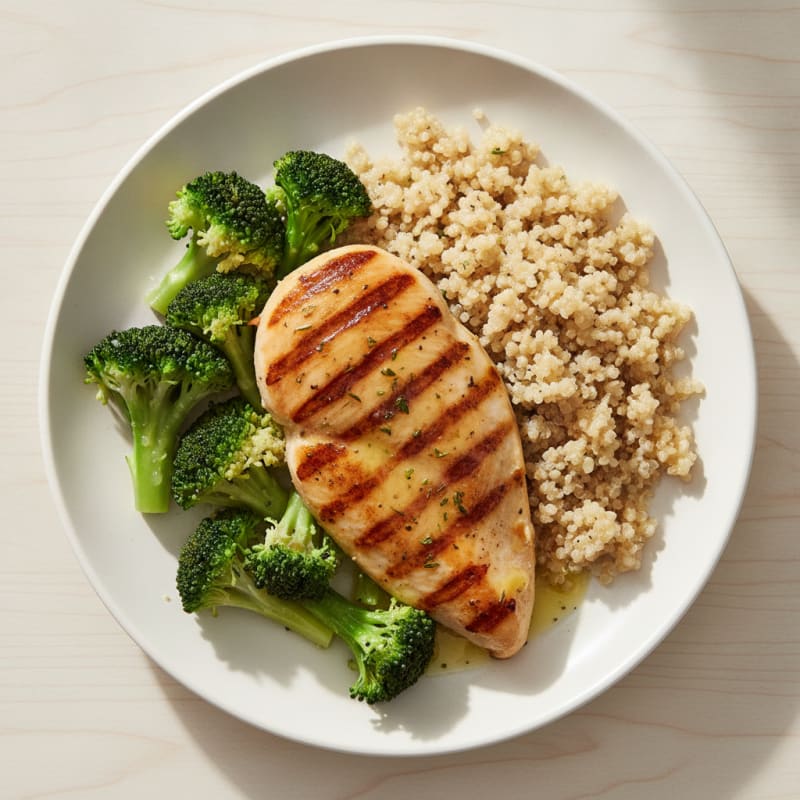 Grilled Chicken Breast with Quinoa and Steamed Broccoli