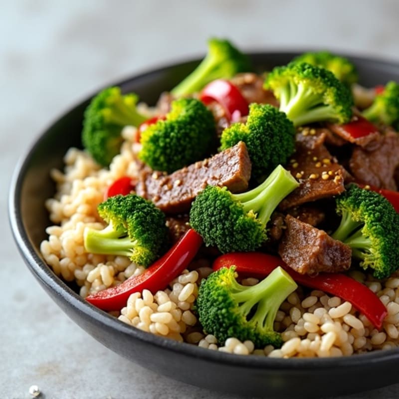 Tender Beef and Crisp Broccoli Stir-Fry with Brown Rice